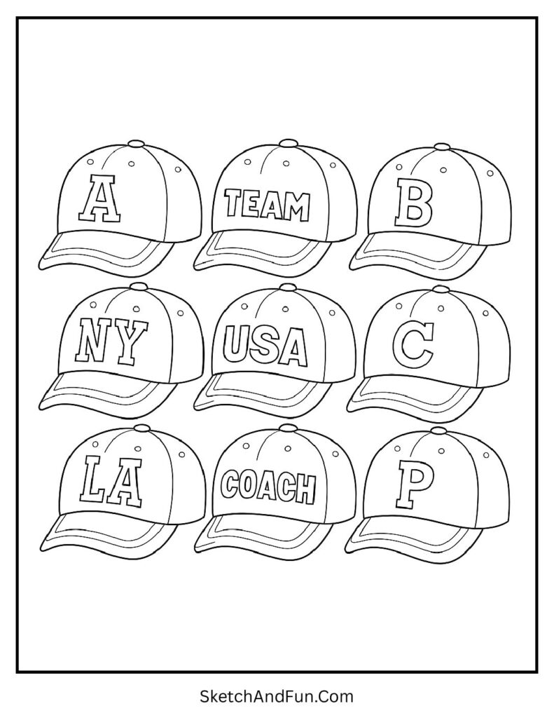 Cap collection baseball logo coloring pages hats