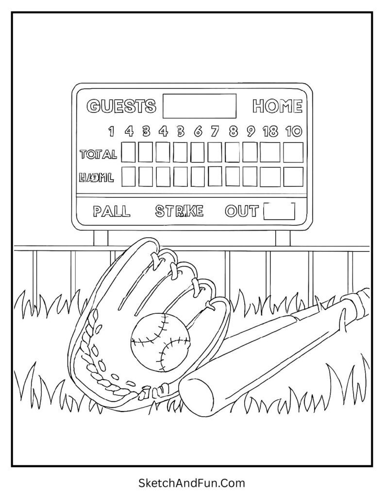 Scoreboard scene baseball coloring pages easy layout