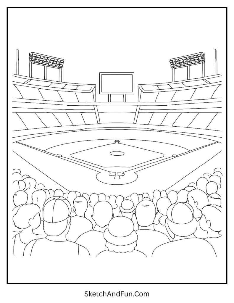 Baseball stadium view cool baseball coloring pages scene