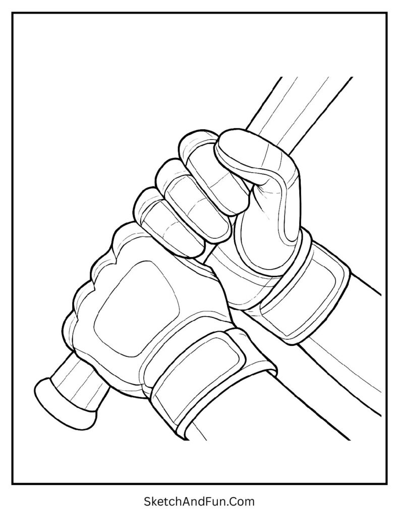 Batting gloves close-up baseball logo coloring pages detail