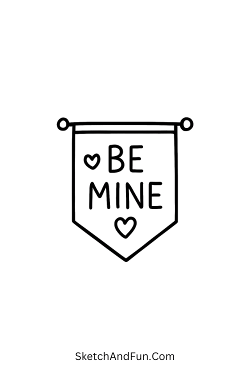 Be mine banner with hearts for valentine’s day drawing for kids
