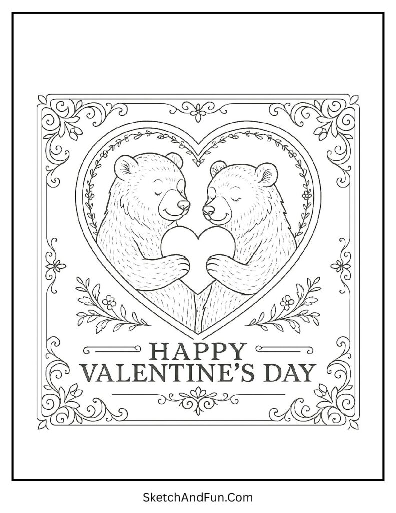 Bear couple card valentine love card coloring pages