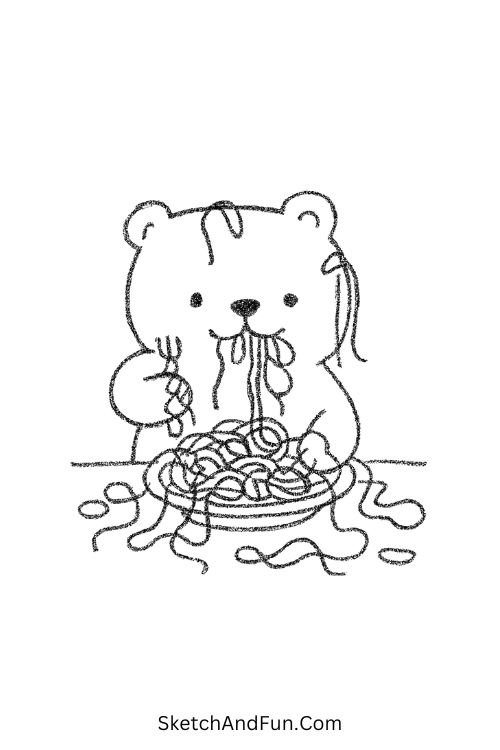 Messy spaghetti bear for funny art ideas for kids