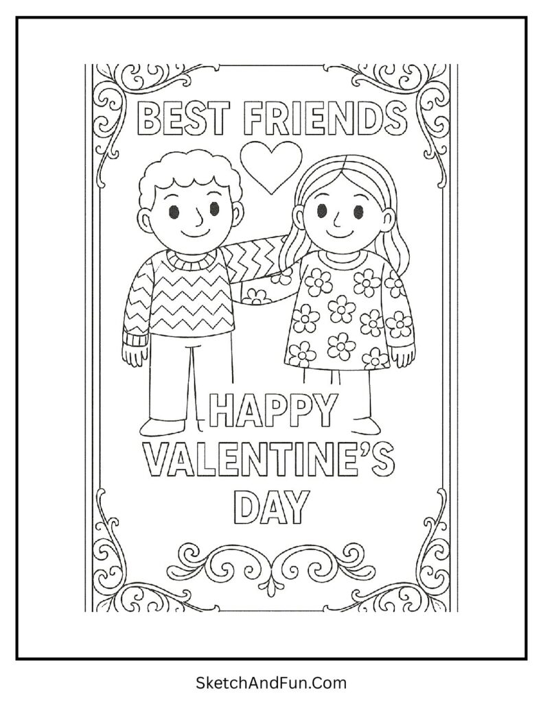 Best friends card valentine card coloring pages for students