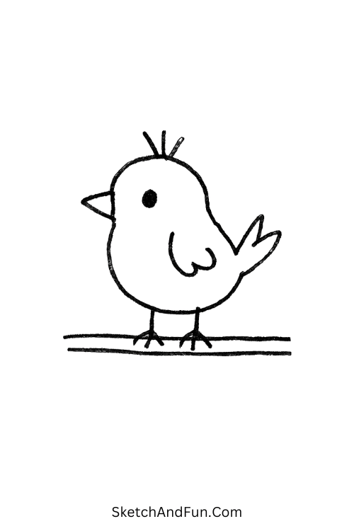 Tiny bird on a branch sweet for easy animal drawing ideas for kids.