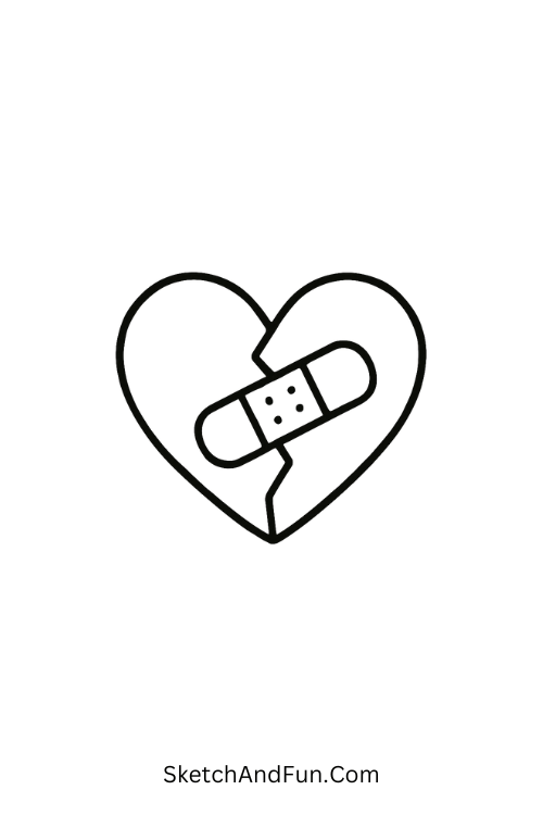 Broken heart with bandage for valentine heart drawing ideas