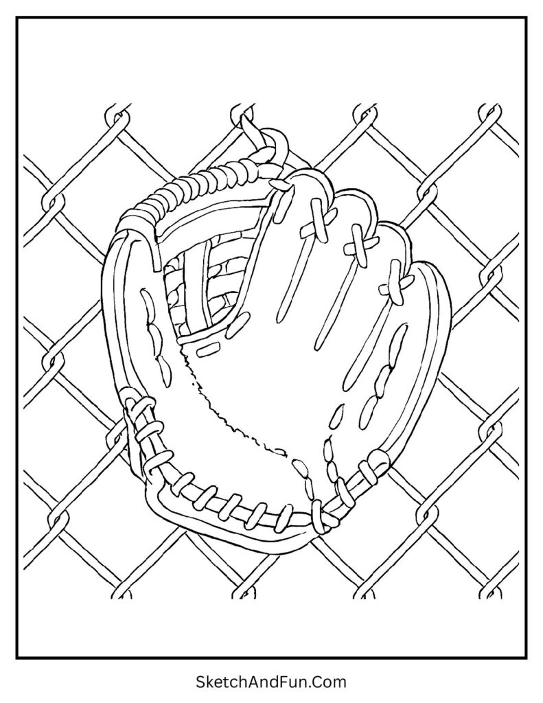 Glove on fence baseball doodle coloring pages relaxed scene
