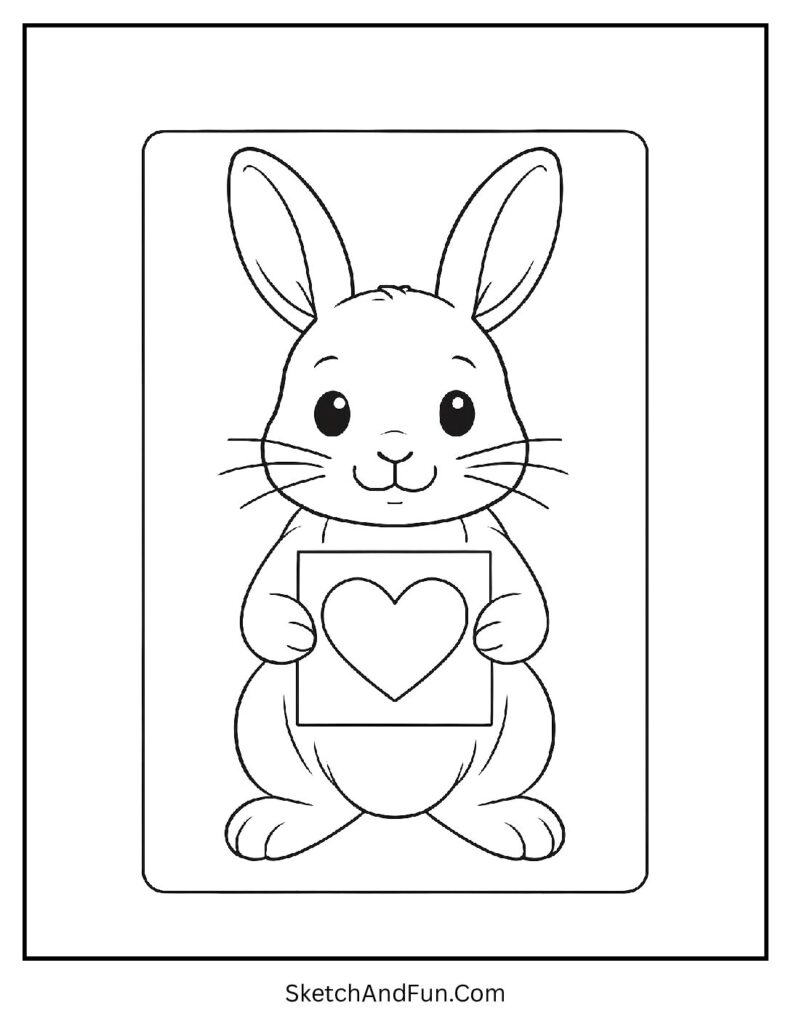Bunny heart card valentine card coloring pages easy