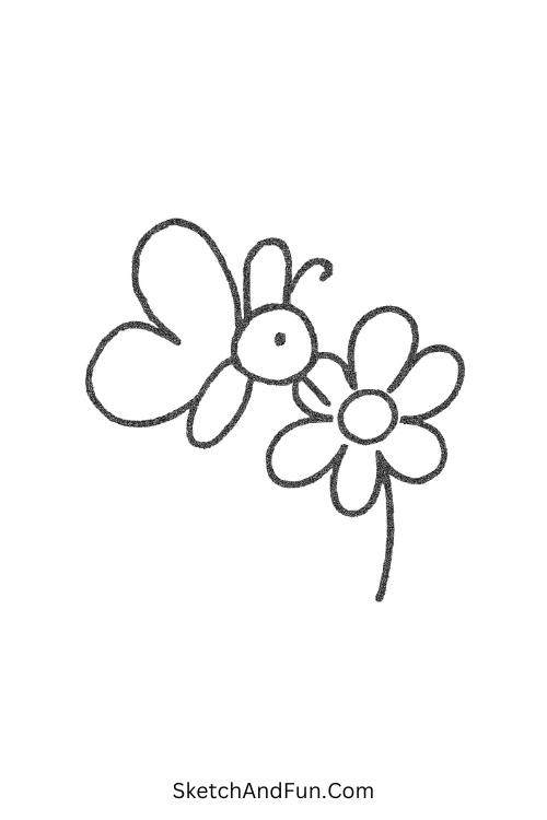 Butterfly on a flower perfect for simple minimal drawing ideas.
