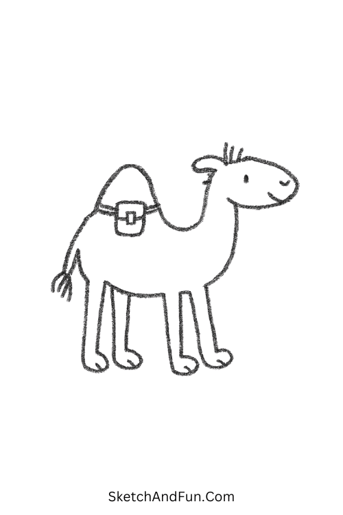 Camel with tiny backpack in funny cute cartoon drawings