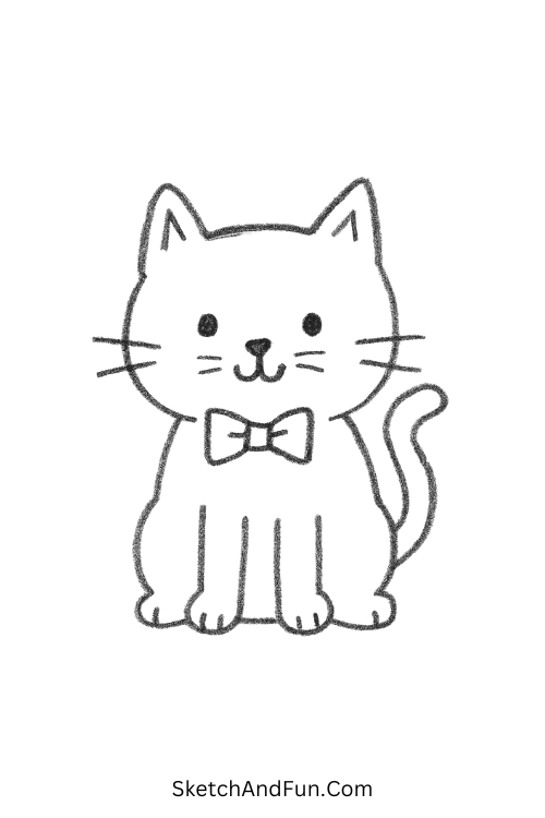 Cat with a bow tie perfect for simple drawing ideas for kids preschool.