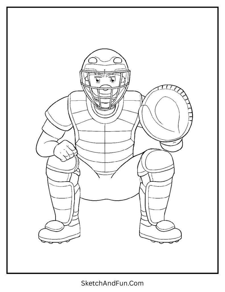 Catcher behind home plate baseball catcher coloring pages pose