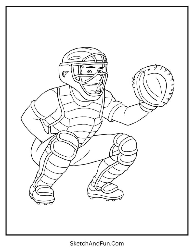 Catcher framing pitch baseball coloring book pages action