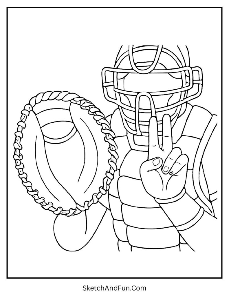 Catcher signaling pitch cartoon baseball coloring pages detail