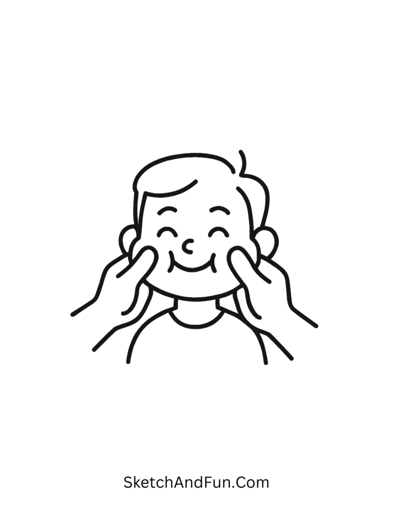 Playful cheek squish couple, cute couple doodles for boyfriend fun love