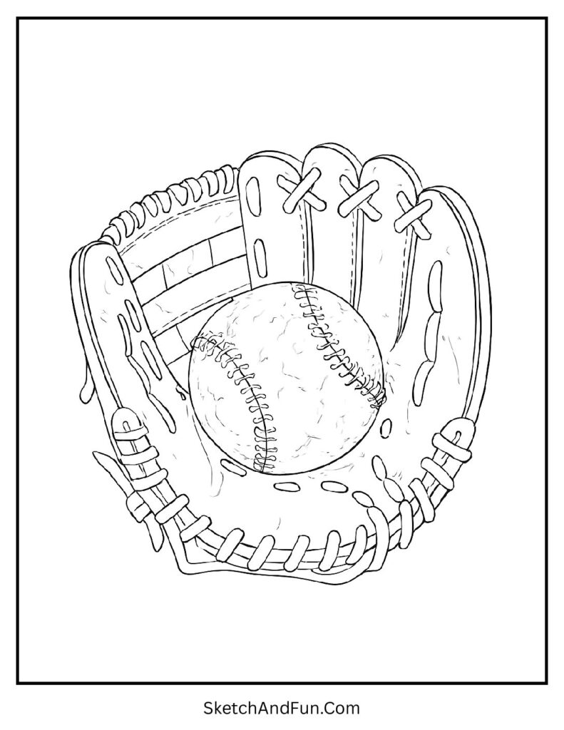 Close-up glove baseball glove coloring pages illustration