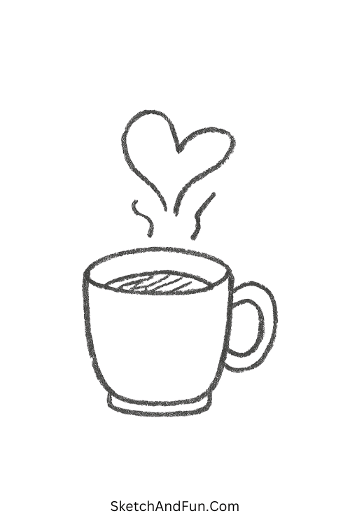 Warm coffee cup with heart steam shape great for very easy drawing ideas.