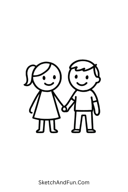 Two people holding hands, couple cartoon doodles
