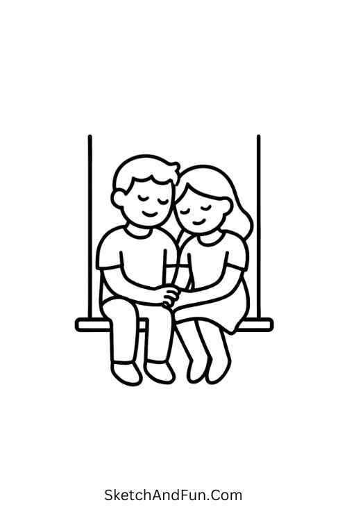 Couple sharing swing, couple picnic doodles