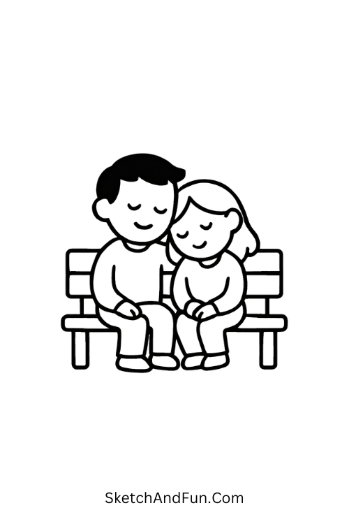 Couple sitting together, custom couple doodle art
