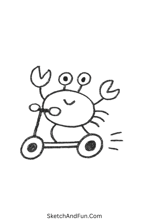 Crab on scooter shown with fun silly drawing ideas