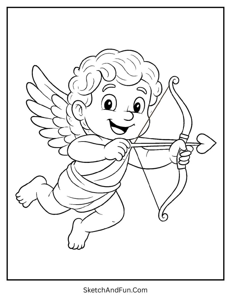 Cupid flying with bow and arrow – Valentines day coloring pages cupid