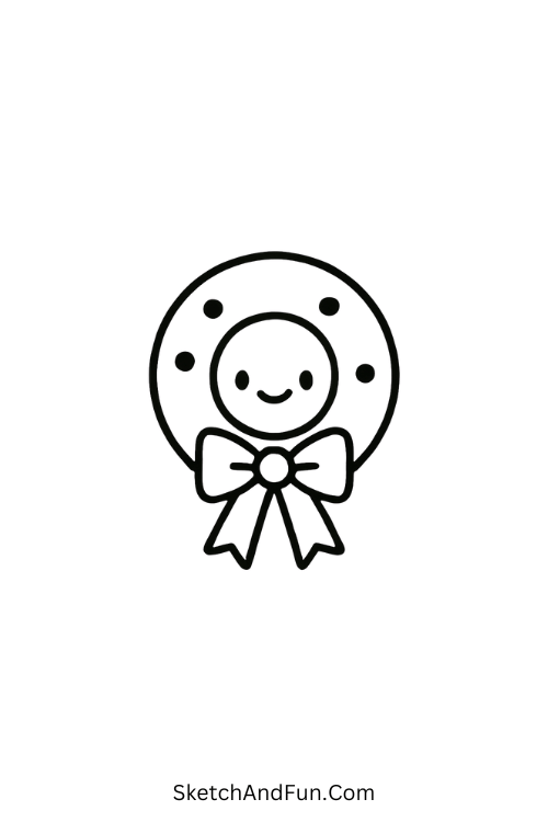 Happy Christmas wreath with bow for winter drawing prompts for kids