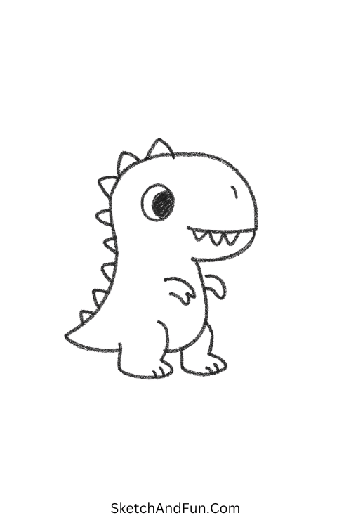 Cute dinosaur with tiny arms fun for easy landscape drawing ideas.