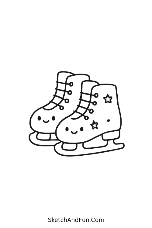 Little ice skates with stars for ice skate drawing easy