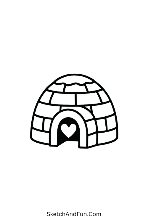 Igloo with heart door for snow-covered house drawing easy