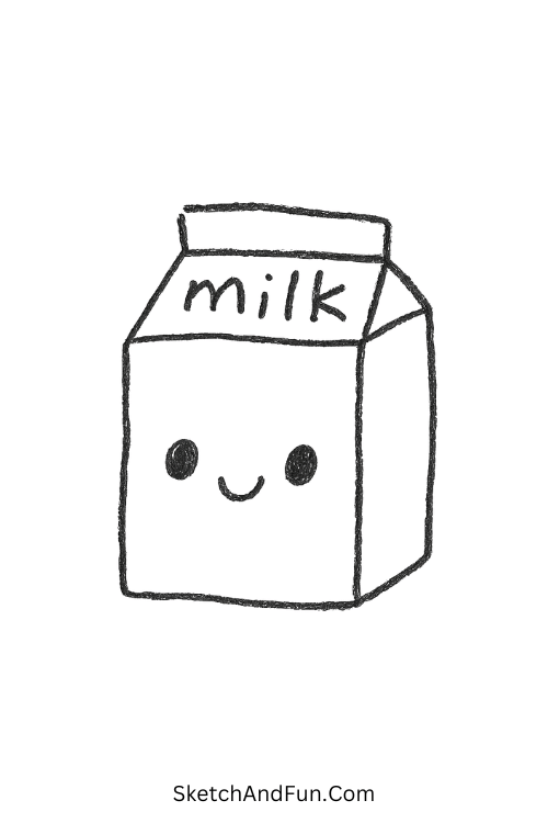 Cute milk carton with a smile ideal for easy drawing ideas to practice.
