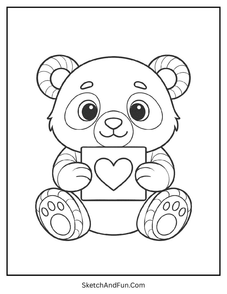 Cute Panda With Valentine Card Coloring Page 1 pdf