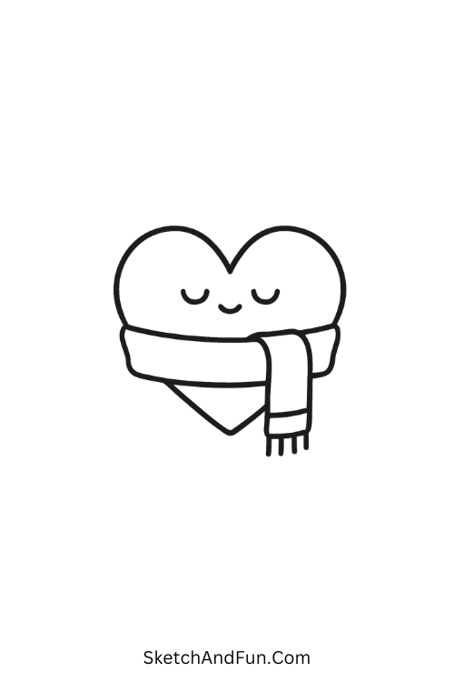 Heart wrapped in scarf for winter mittens and scarf drawing