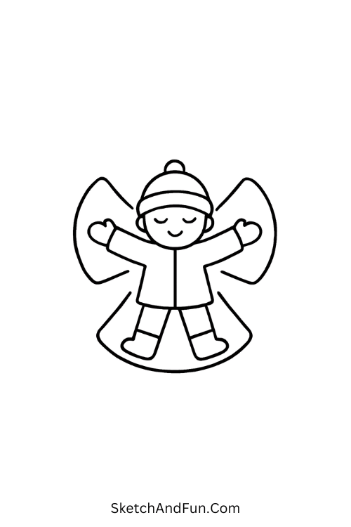 Simple snow angel on ground for winter drawing ideas for beginners