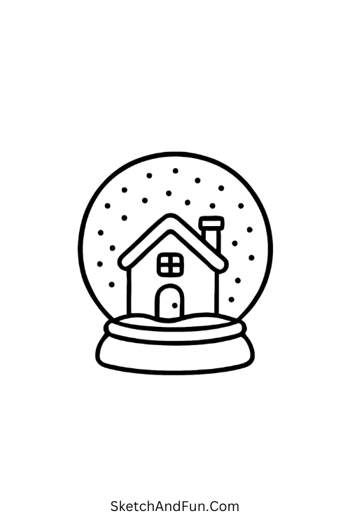 Snow globe house glowing inside for snow globe drawing winter idea