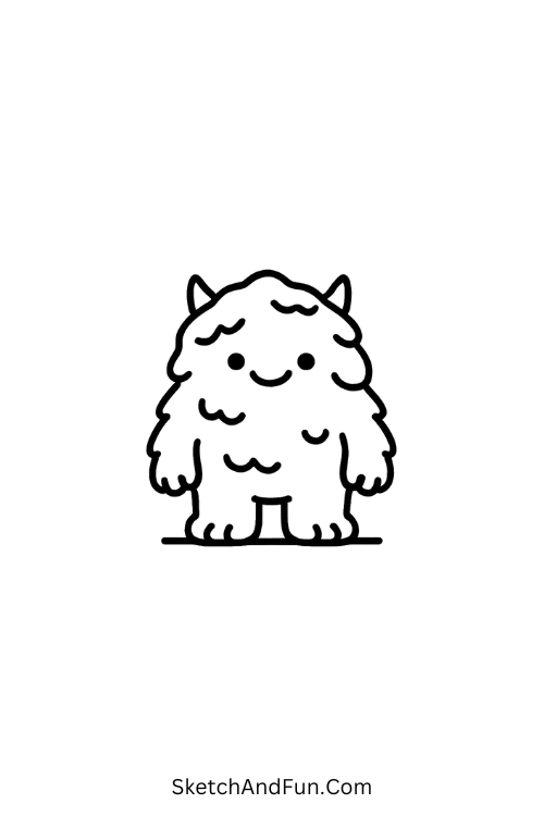 Cute snow monster waving for winter doodles step by step