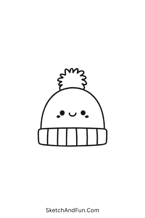 Pom-pom winter hat smiling for drawing winter clothes and accessories
