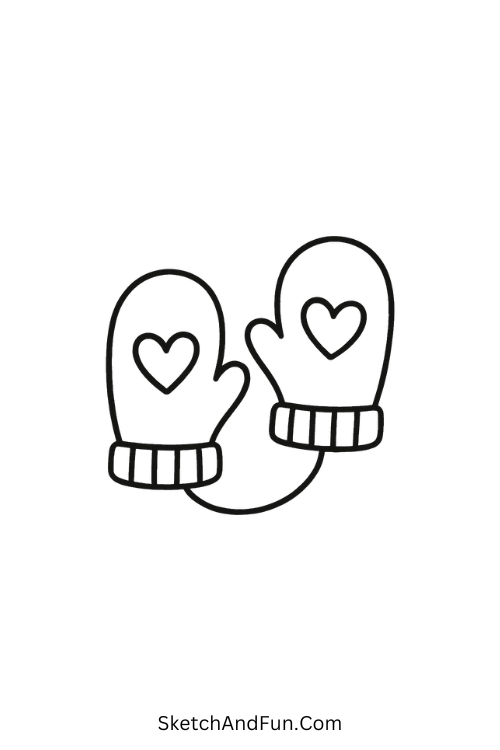 Cute mittens with hearts for mittens drawing winter doodle