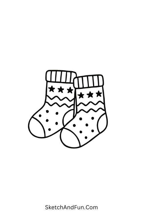 Cozy winter socks with patterns for easy winter sketch step by step