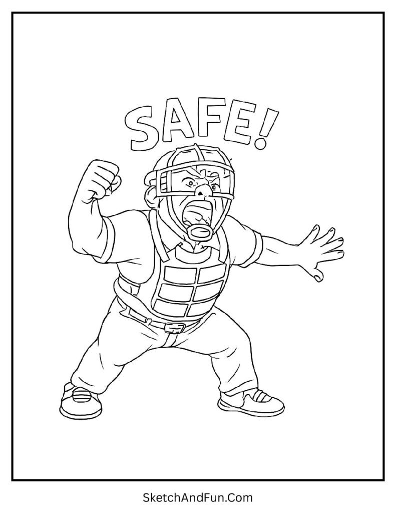 Dramatic umpire call baseball coloring pages for kids moment