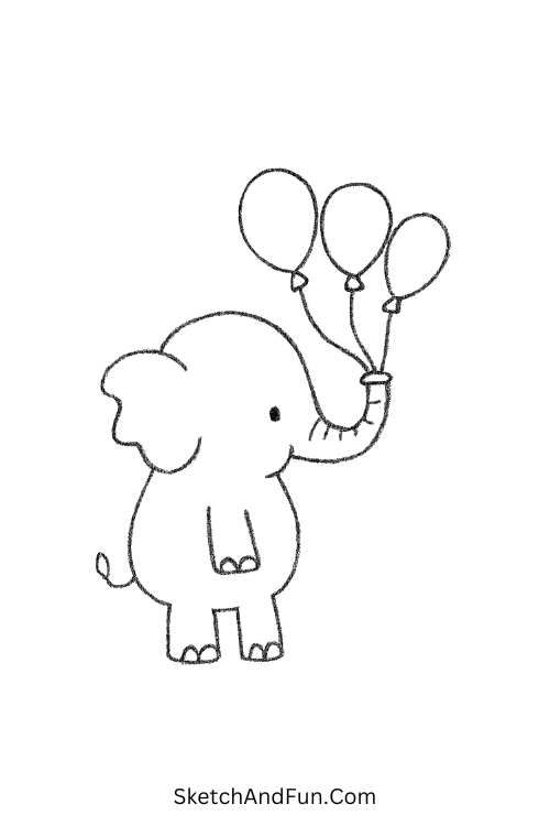 Elephant pumping balloons in easy funny character drawing style