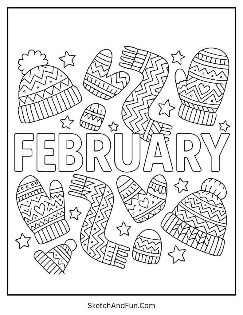 February coloring sheets easy with mittens scarves and cozy winter patterns