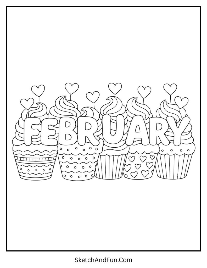 February printable February coloring sheets with cupcake letter designs