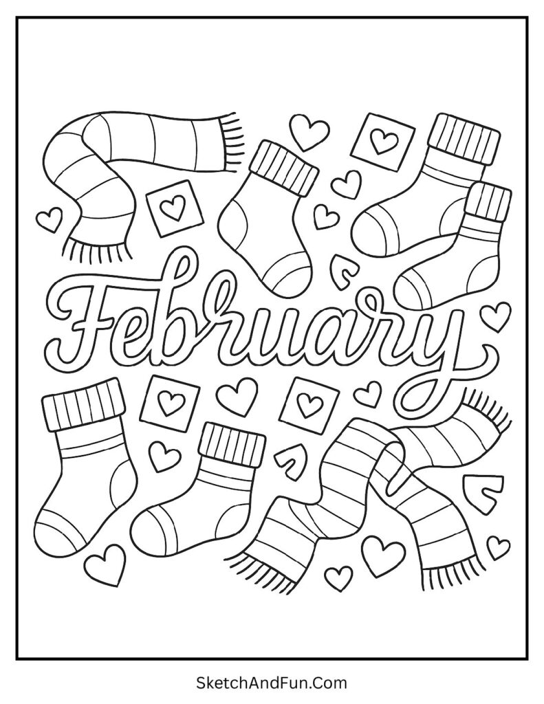 February holiday coloring pages with warm wishes and winter clothes