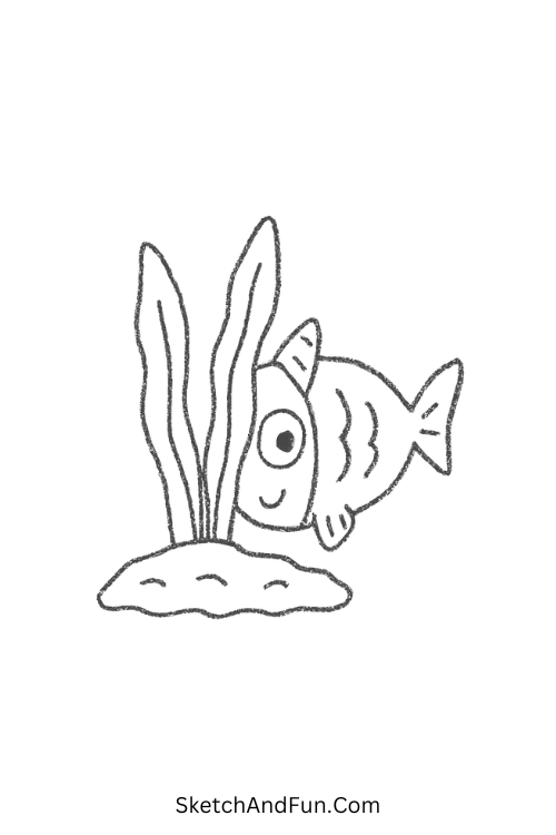 Fish hiding behind plant in funny little things to draw