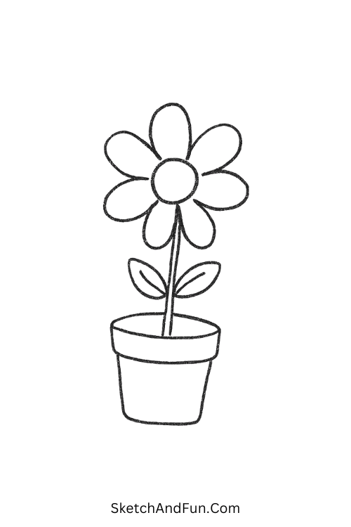 Flower in a pot with soft petals perfect for simple pencil drawing ideas.