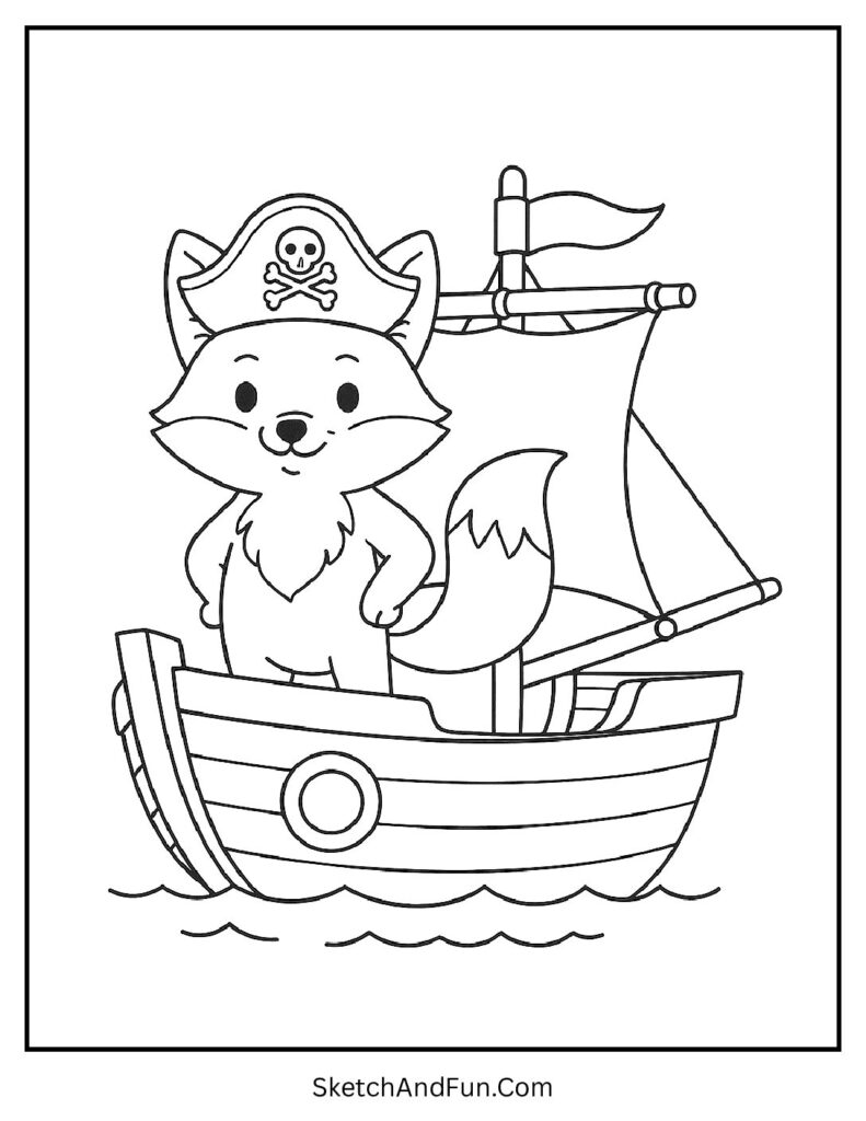 Printable cartoon fox doing activities coloring page pirate fox