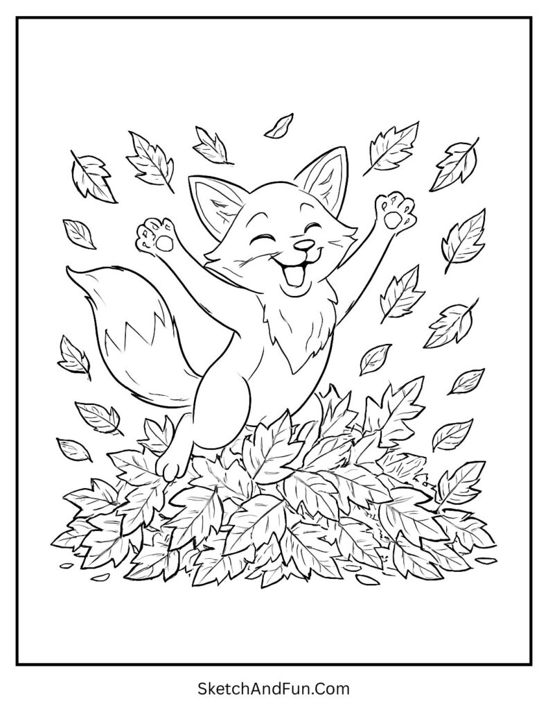 Fox coloring page seasonal autumn winter with fox in leaves