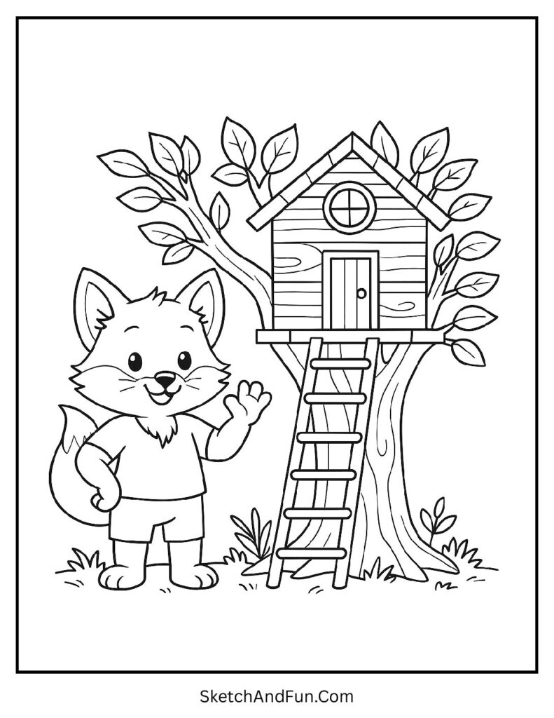 Forest animal fox coloring sheet pdf with fox by treehouse