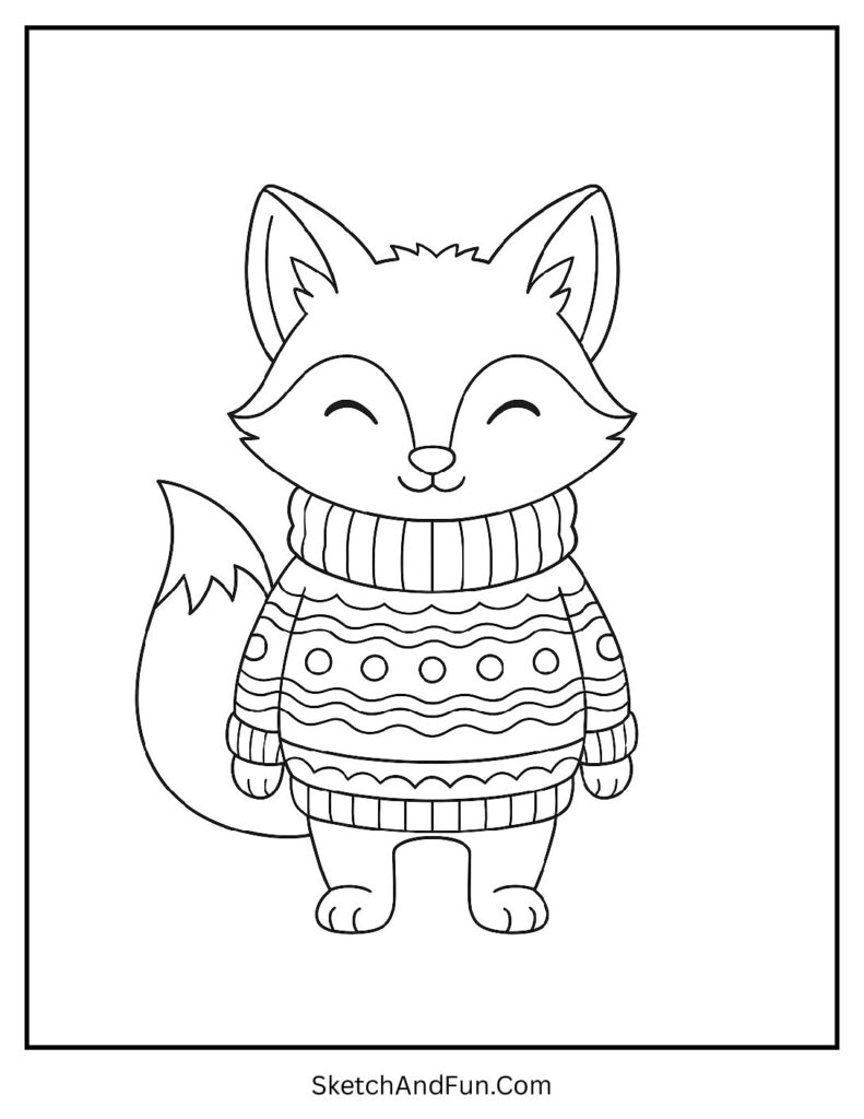 Fox coloring pages evergreen forest with fox in cozy sweater
